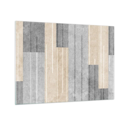 Billede på glas - Geometriske striber i grå og beige nuancer - 70x50cm - Komposition: hold den lodret - Moderne vægdekoration til stue og soveværelse ARTTOR