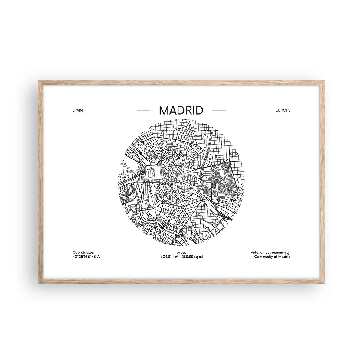 Plakat i ramme af lyst egetræ - Madrids anatomi - 100x70 cm