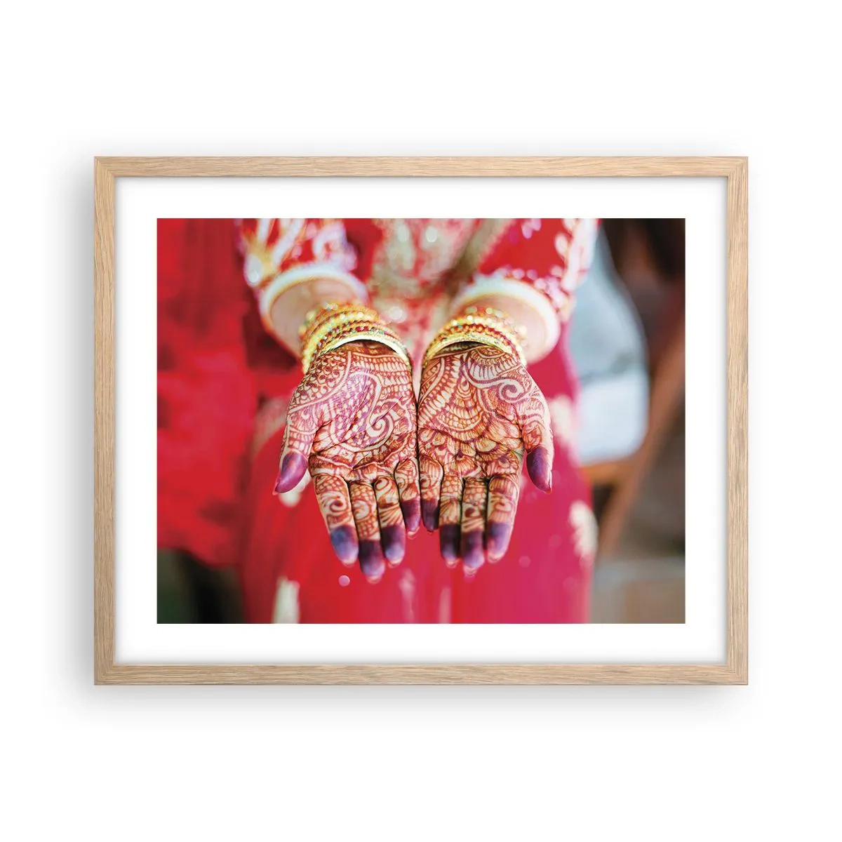 Plakat i ramme af lyst egetræ - Klar til at fange lykken - 50x40 cm