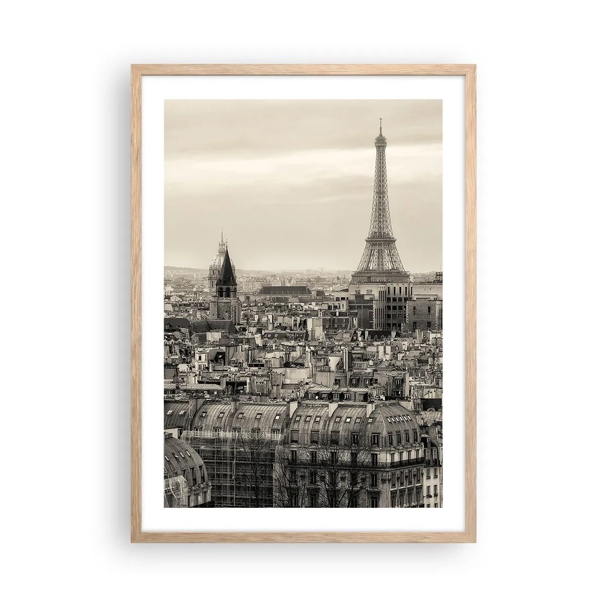 Plakat i ramme af lyst egetræ - Over Paris' hustage - 50x70 cm