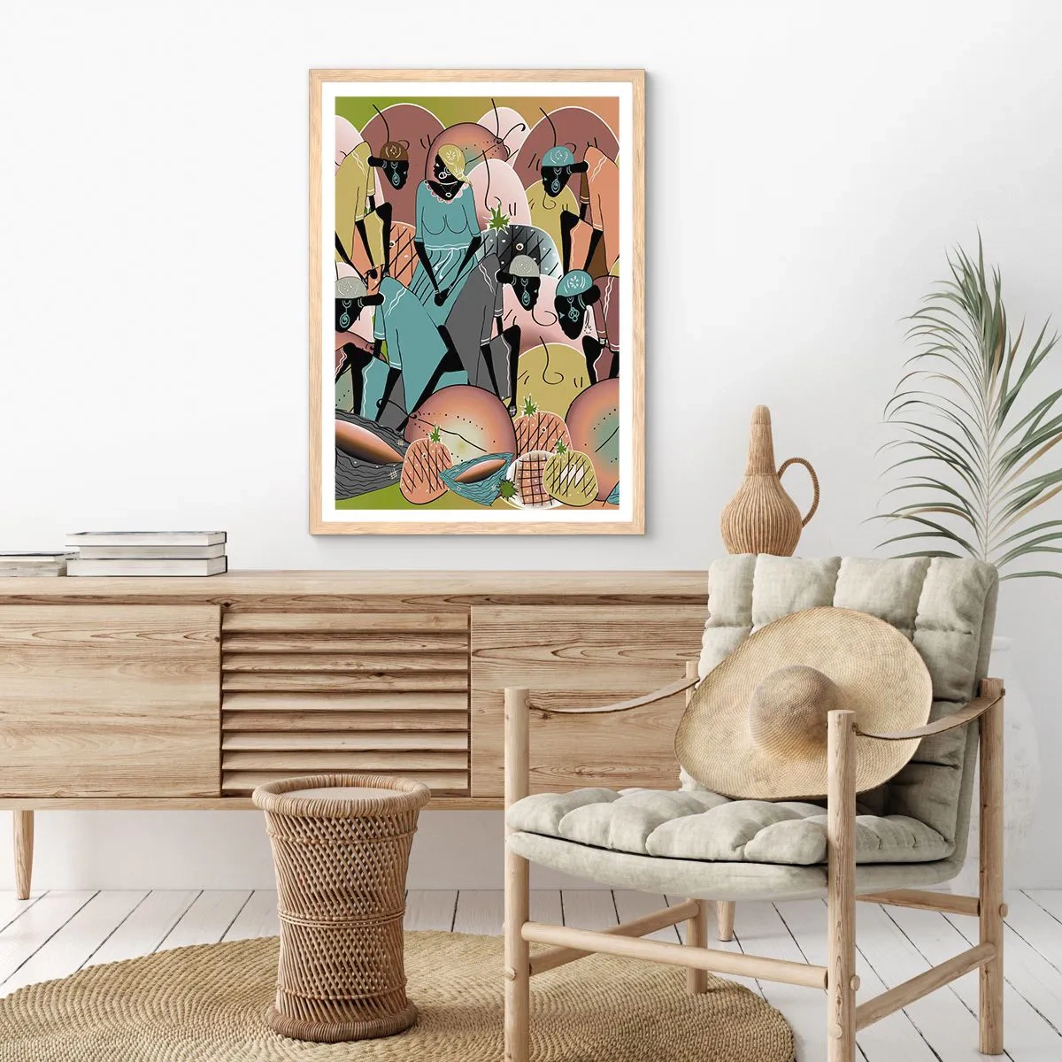 Plakat i ramme af lyst egetræ - Den store fejring er på vej - 50x70 cm