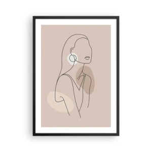 Plakat i sort ramme - En minimalistisk tegning af en kvinde i pastelfarver af beige. - 50x70cm - Et ikon for pigelivet - Moderne vægdekoration til stue og soveværelse ARTTOR