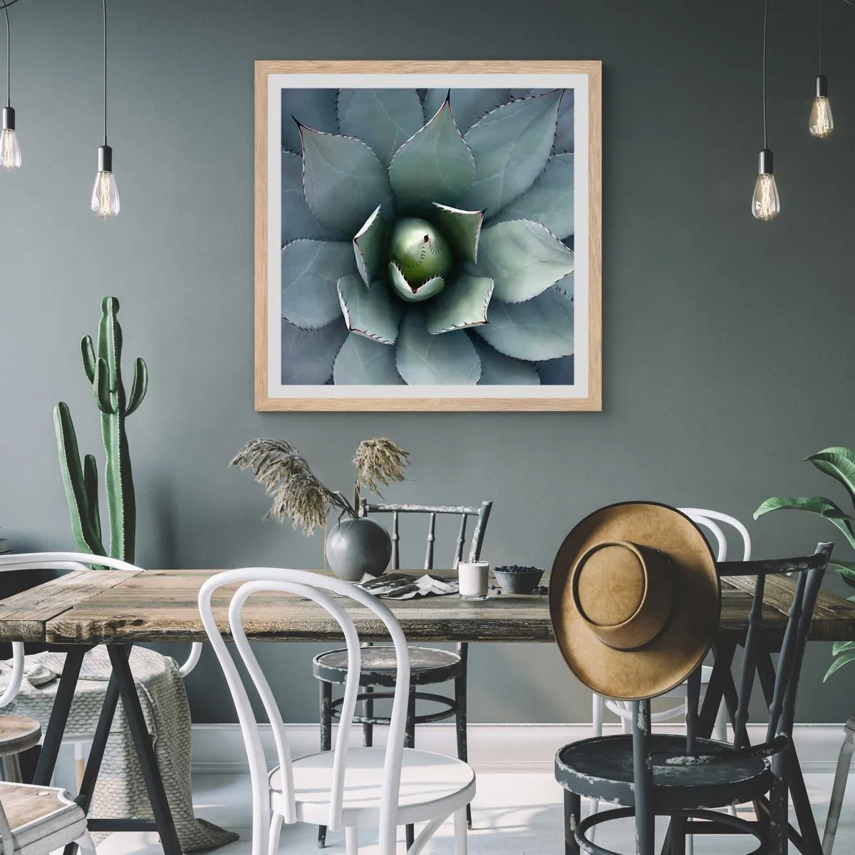 Plakat i ramme af lyst egetræ - Lokkemad og advarsler - 60x60 cm
