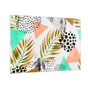 Billede på glas - Dekoration med palmeblade - 100x70 cm