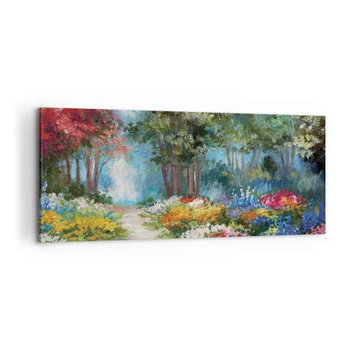 Lærredstryk - Billede på lærred - Skovhave, blomsterskov - 100x40 cm