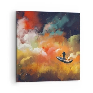 Lærredstryk - Billede på lærred - Med båd gennem galaksen - 70x70 cm