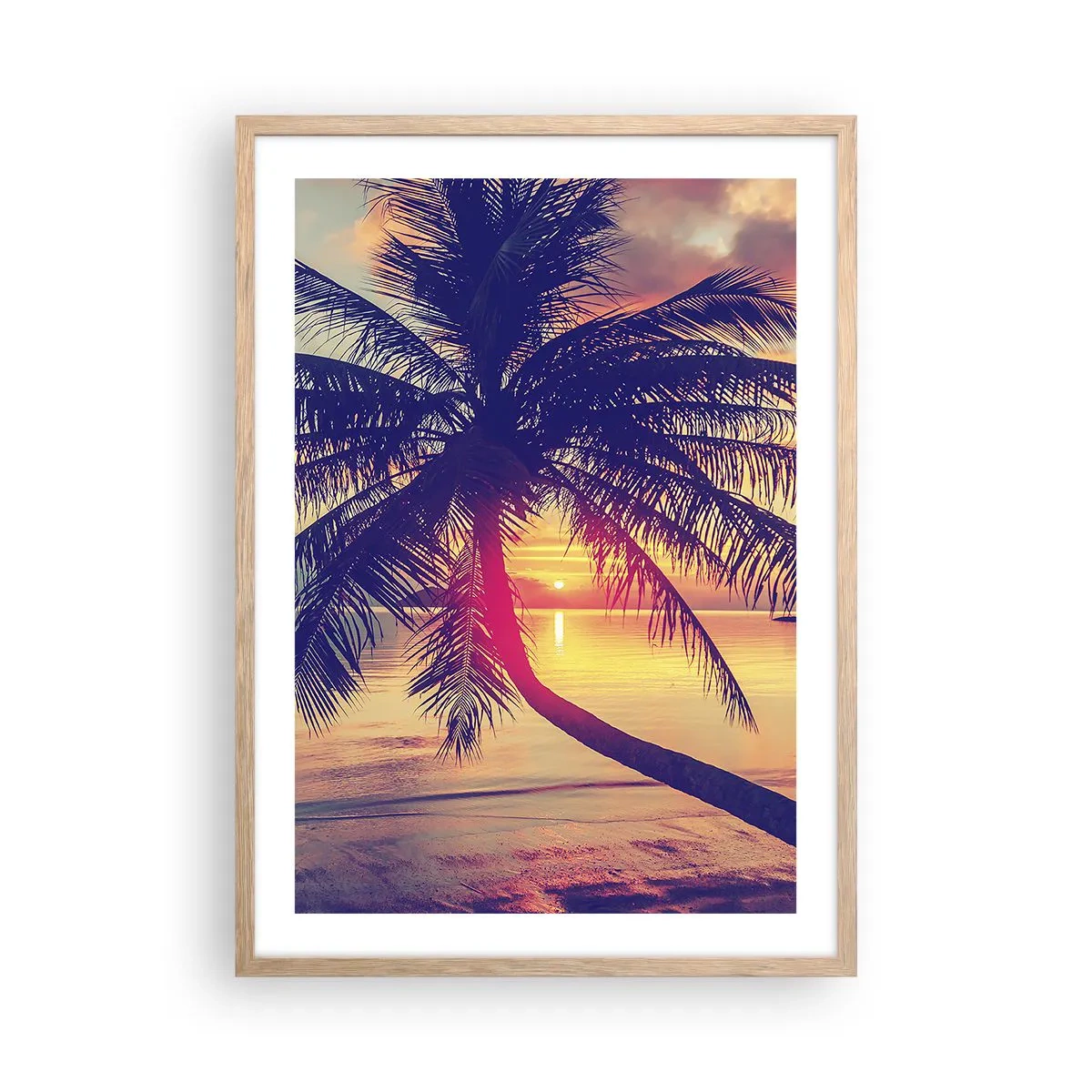 Plakat i ramme af lyst egetræ - En aften under palmerne - 50x70 cm