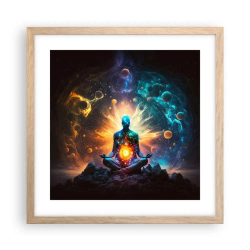 Plakat i ramme af lyst egetræ - Kosmisk ro - 40x40 cm