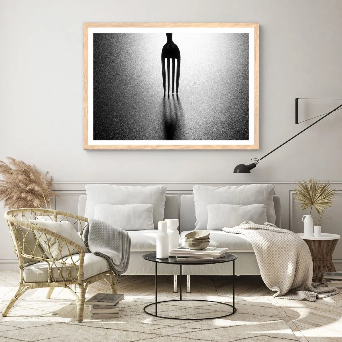 Plakat i ramme af lyst egetræ - Lys og skygge - 100x70 cm