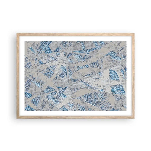 Plakat i ramme af lyst egetræ - I en gråblå labyrint - 70x50 cm
