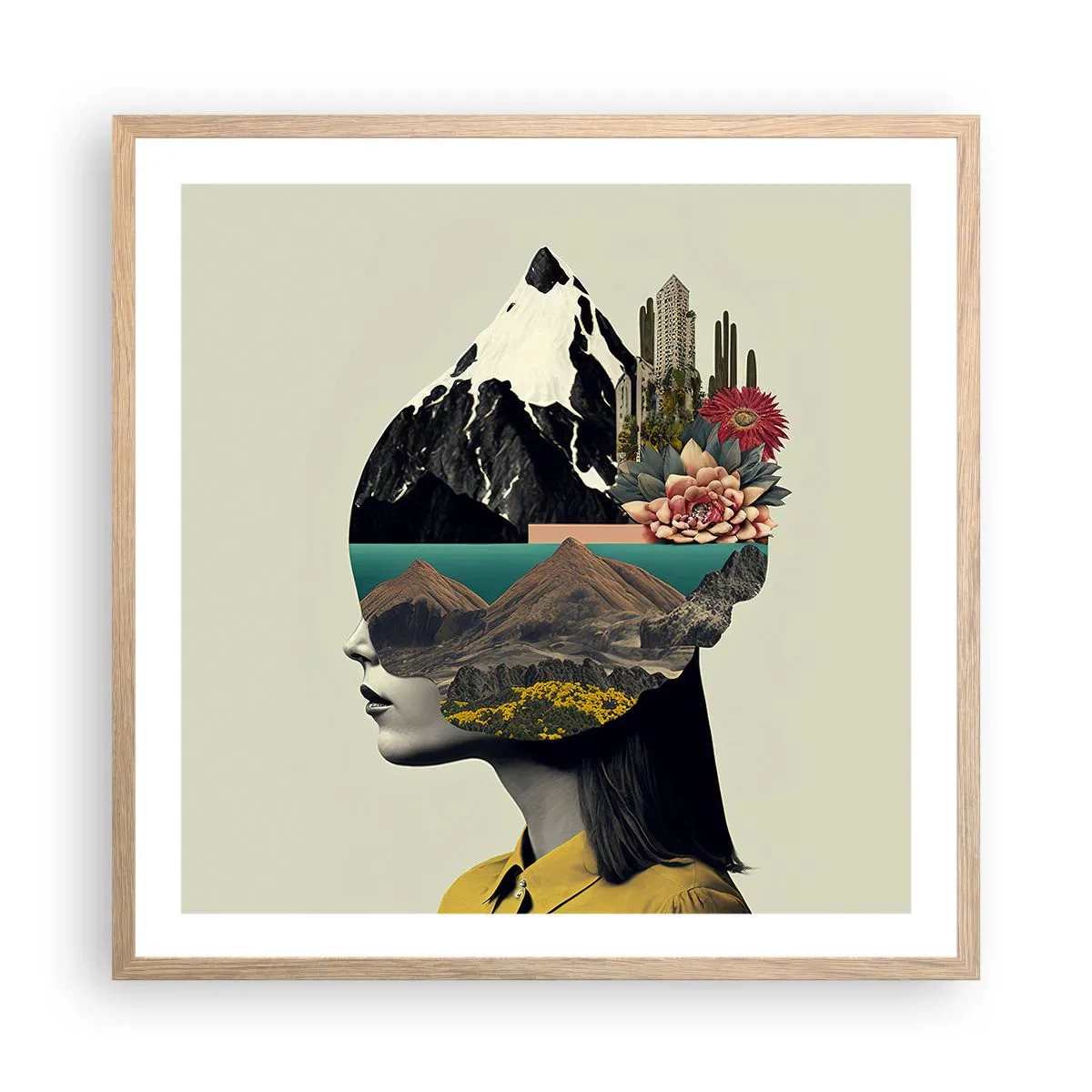 Plakat i ramme af lyst egetræ - Kvinden - altid et mysterium - 60x60 cm