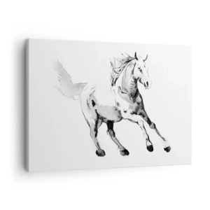 Lærredstryk - Billede på lærred - Skitse af en galoperende hest i sorte og hvide nuancer - 70x50cm - Utæmmet sjæl - Moderne vægdekoration til stue og soveværelse ARTTOR