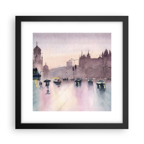 Plakat i sort ramme - I en regnfuld tåge - 30x30 cm