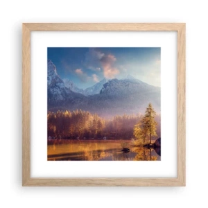 Plakat i ramme af lyst egetræ - I bjerge og dale - 30x30 cm