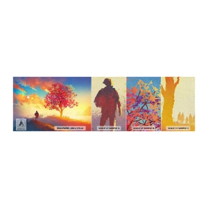 Prøve Fototapet Premium Canvas - Pilgrim på bestemmelsesstedet - Landskab, Træ, Vandrer - 100x30 cm