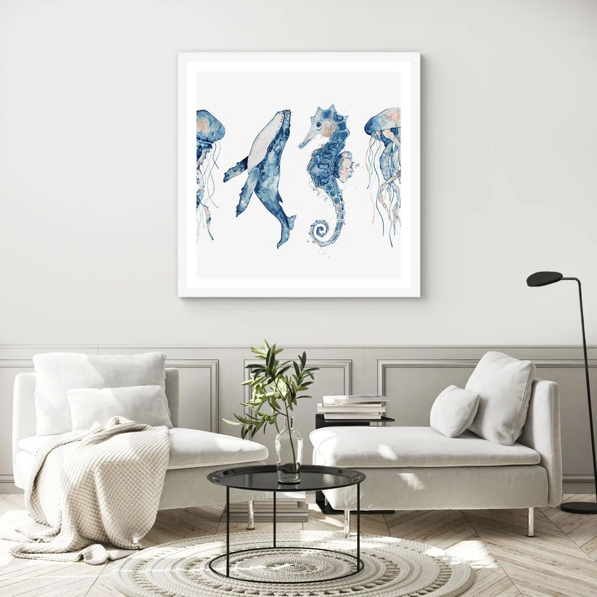 Plakat i hvid ramme - Havets vidundere - 30x30 cm