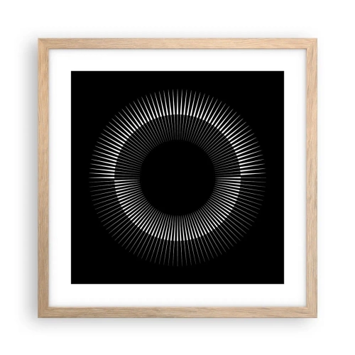 Plakat i ramme af lyst egetræ - Sort sol - 40x40 cm