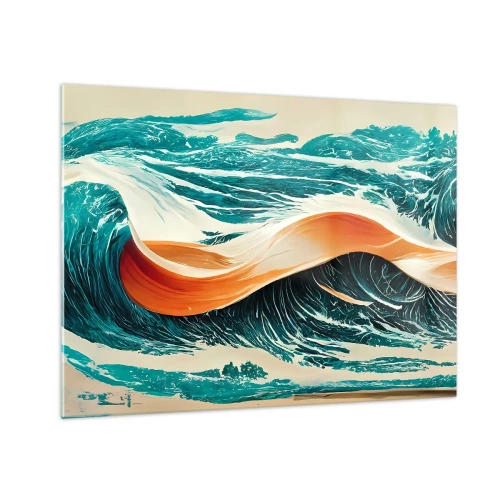 Billede på glas - Turkise bølger med et orange bånd i surrealistisk stil - 70x50cm - Surferens drøm - Moderne vægdekoration til stue og soveværelse ARTTOR