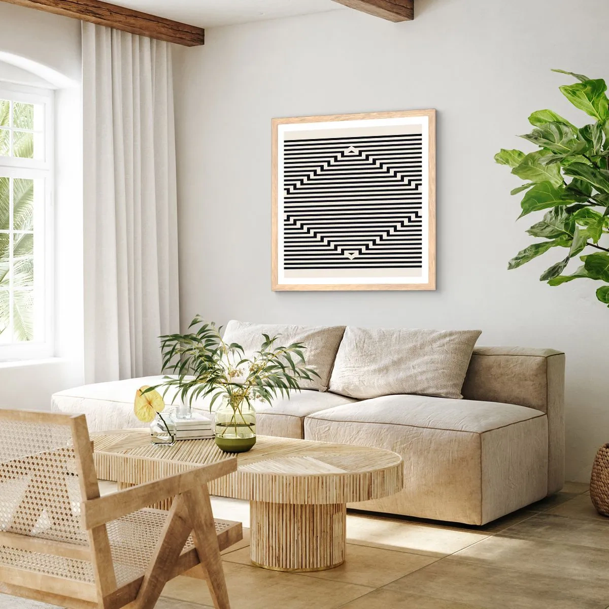 Plakat i ramme af lyst egetræ - Geometrisk illusion - 40x40 cm