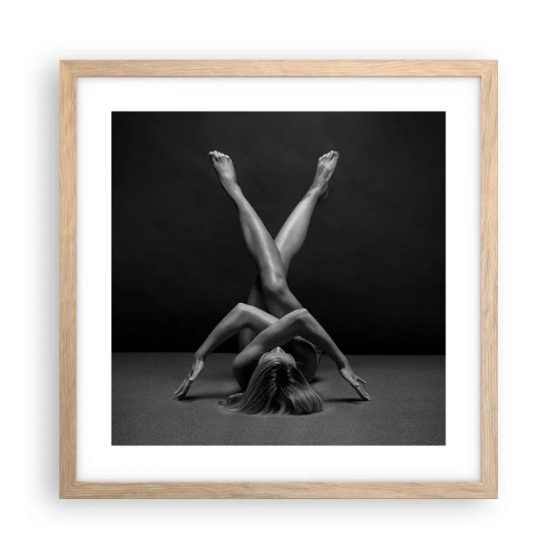 Plakat i ramme af lyst egetræ - Nøgenhedens geometri - 40x40 cm