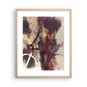 Plakat i ramme af lyst egetræ - I marmor former den cyklende sjæl - 40x50 cm