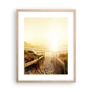 Plakat i ramme af lyst egetræ - Over klitten, mod solen - 40x50 cm