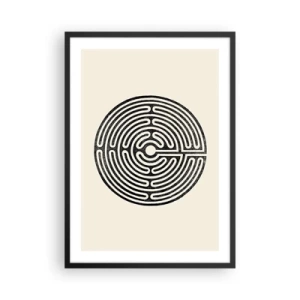 Plakat i sort ramme - En minimalistisk sort-hvid labyrint på en lys baggrund. - 50x70cm - Mystisk orden - Moderne vægdekoration til stue og soveværelse ARTTOR