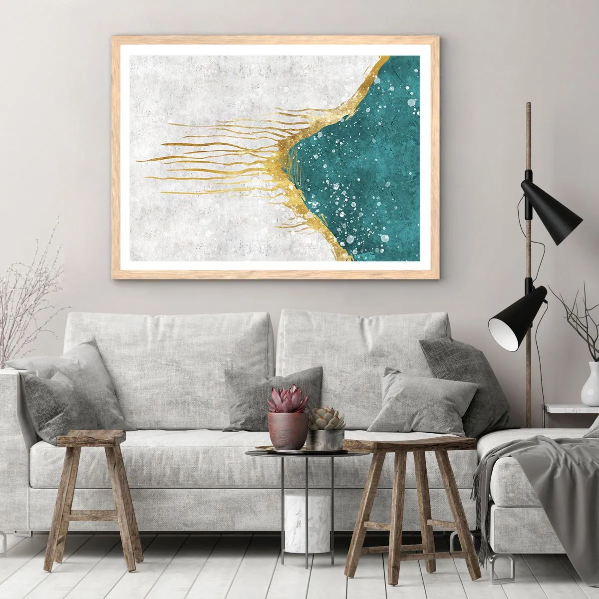 Plakat i ramme af lyst egetræ - Gyldent tidevand - 50x40 cm