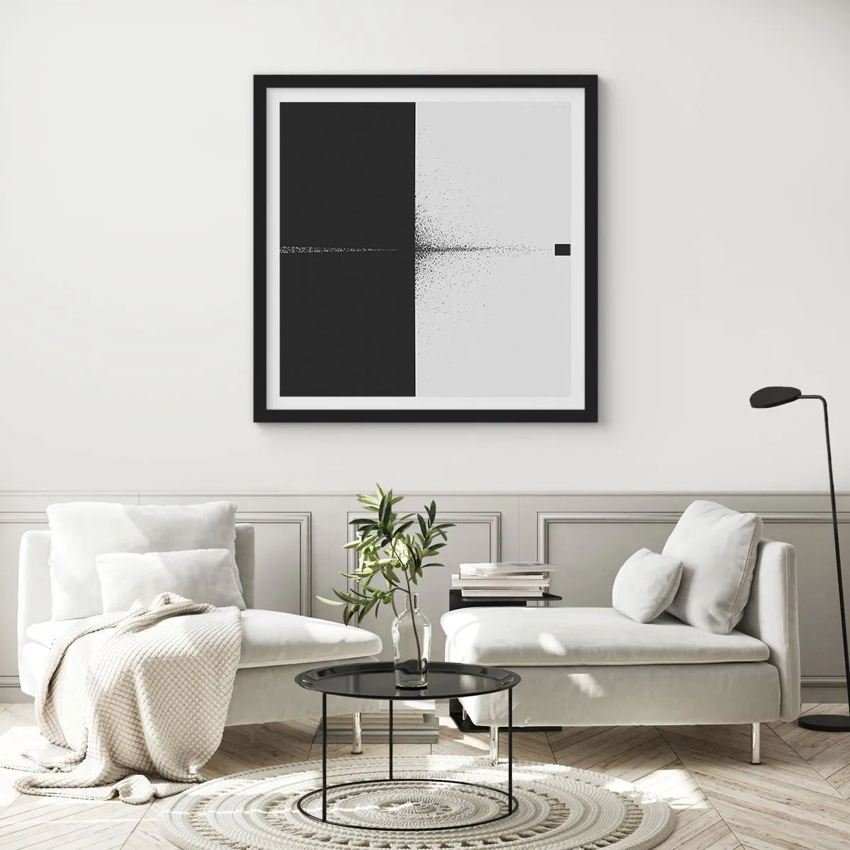 Plakat i sort ramme - Lige til sagen - 40x40 cm