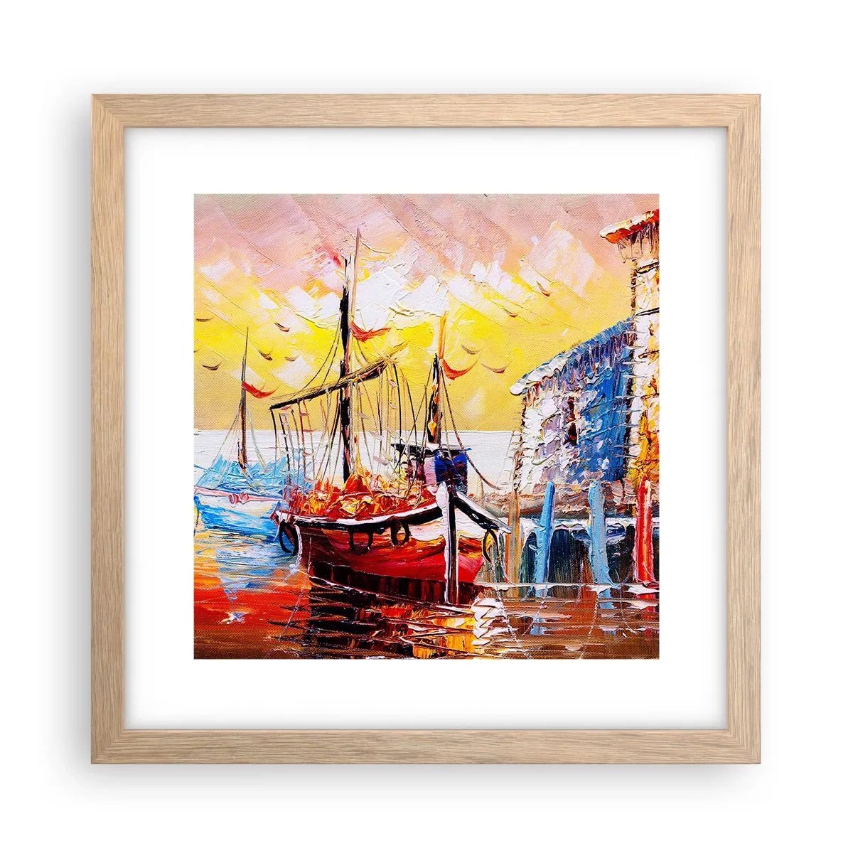 Plakat i ramme af lyst egetræ - Glædelig tilbagevenden - 30x30 cm