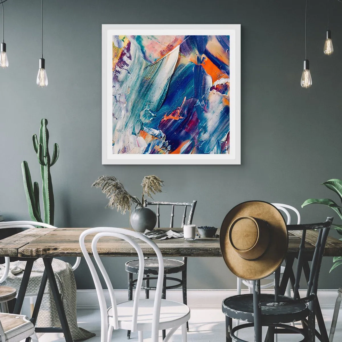 Plakat i hvid ramme - Forvirring af farver - 40x40 cm