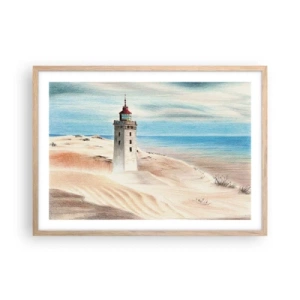 Plakat i ramme af lyst egetræ - Altid med blikket rettet mod havet - 70x50 cm