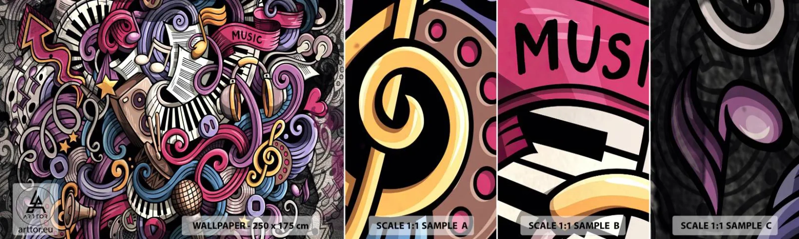 Prøve Fototapet Selvklæbende Deluxe Sticker - Kompliceret melodi - musik, Vægmaleri, Graffiti - 100x30 cm