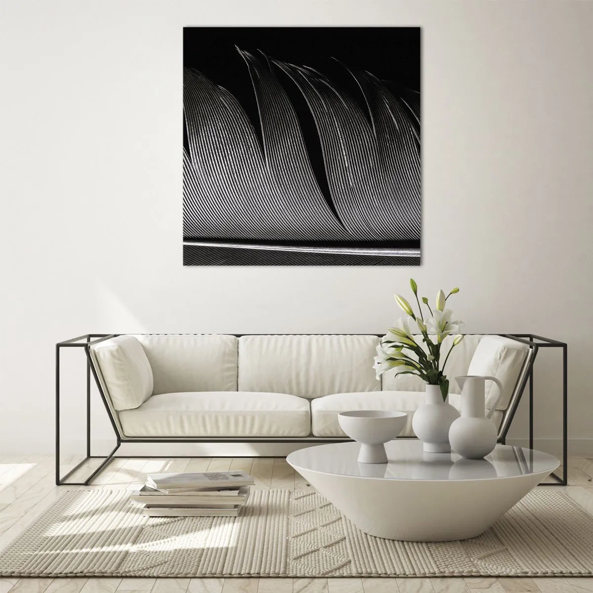 Billede på glas - Fjer - en vidunderlig konstruktion - 40x40 cm