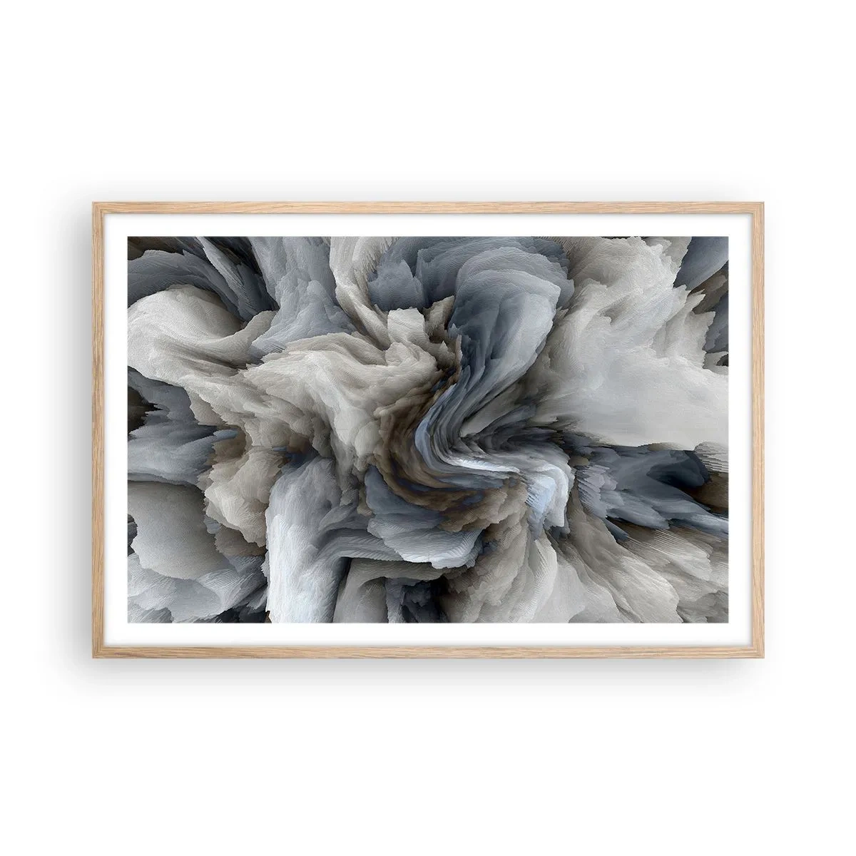 Plakat i ramme af lyst egetræ - Sten og blomst - 91x61 cm