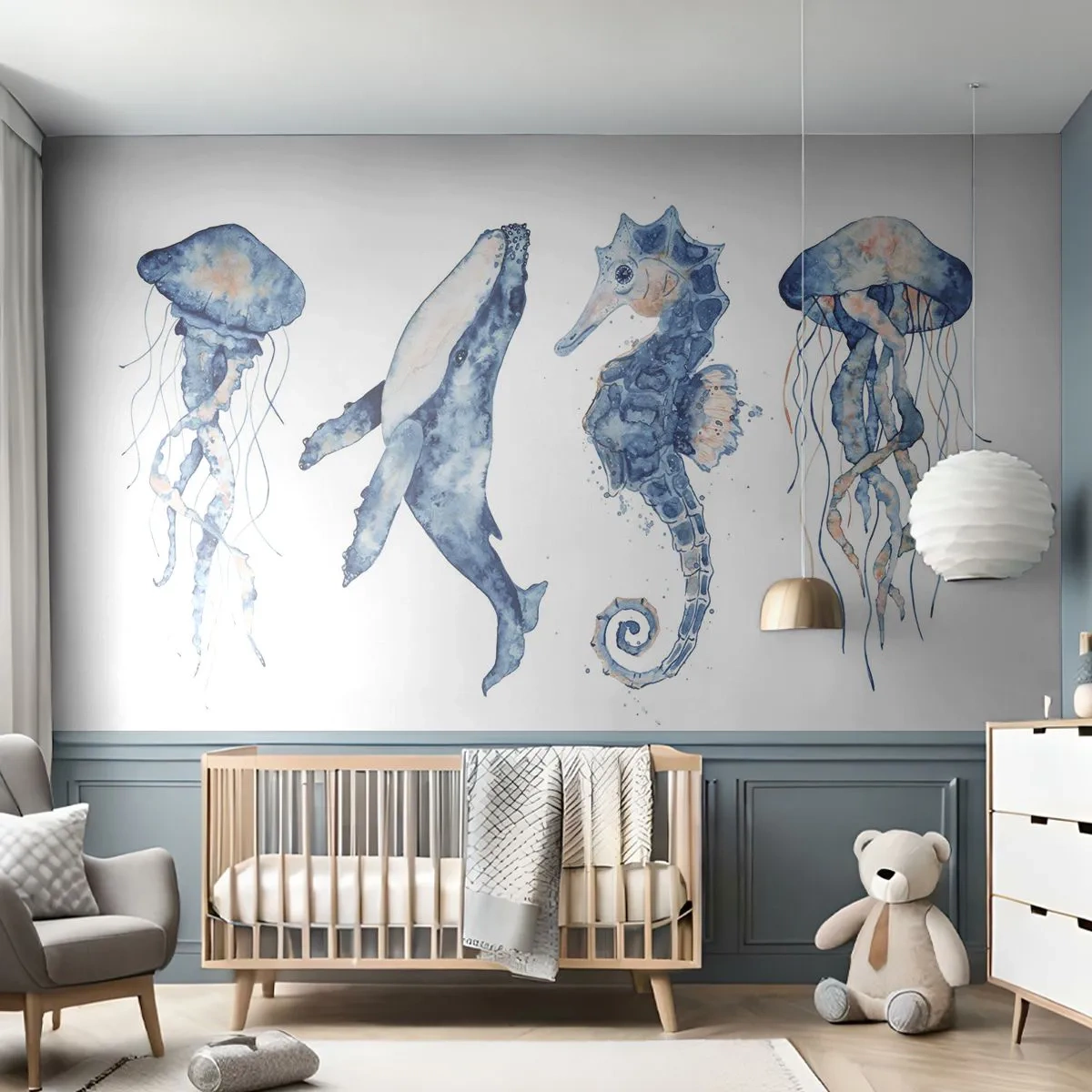 Fototapet Standard Eco - Havets vidundere - Havdyr, Søhest, Vandmand - 400x280 cm