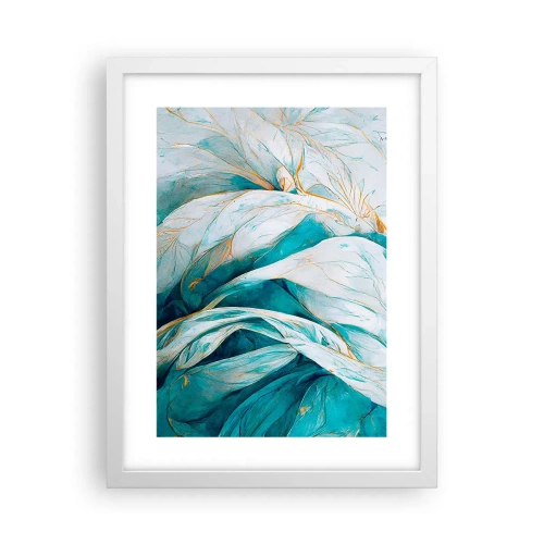 Plakat i hvid ramme - Blå abstraktion med et guldmotiv - 30x40 cm