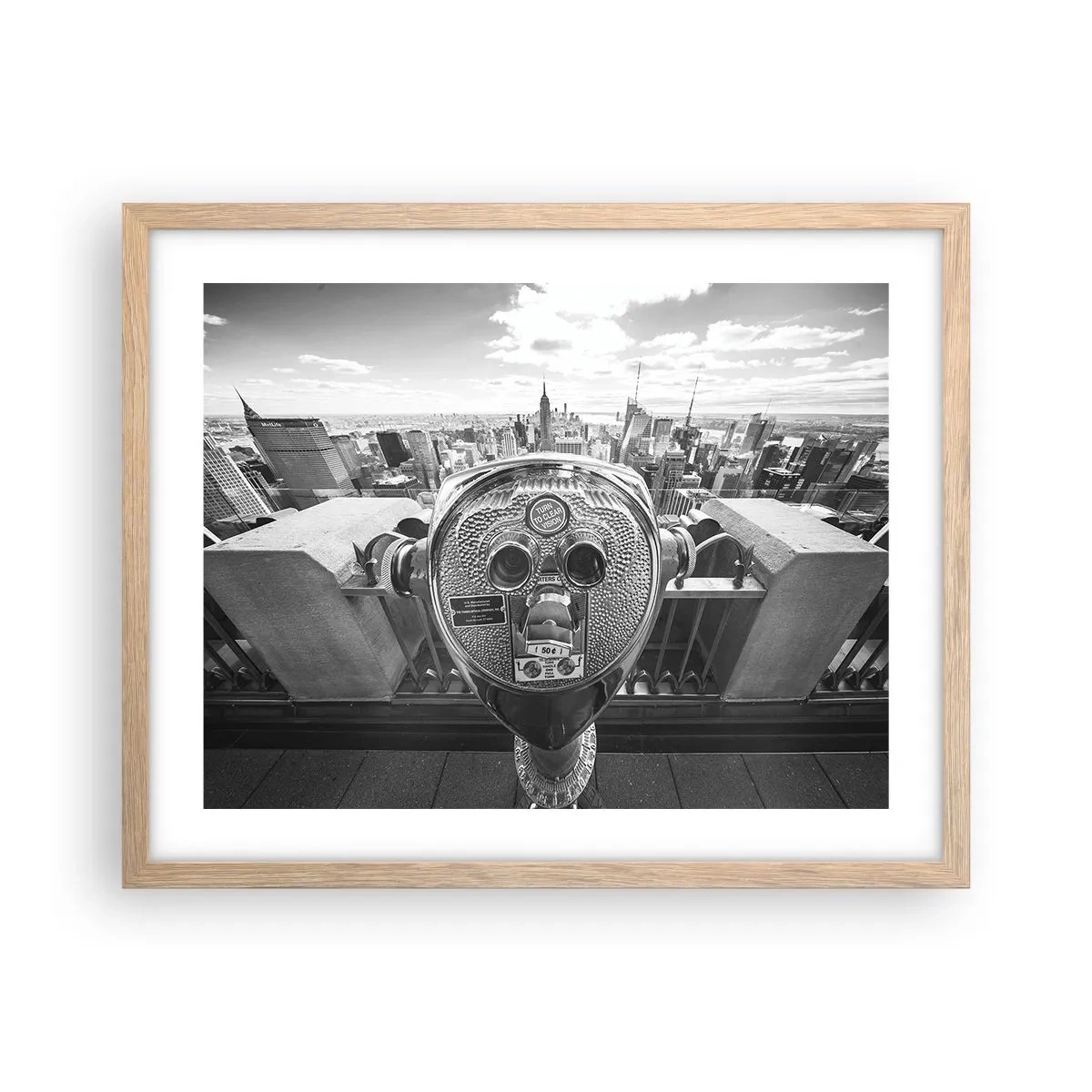 Plakat i ramme af lyst egetræ - Byen over byer - 50x40 cm