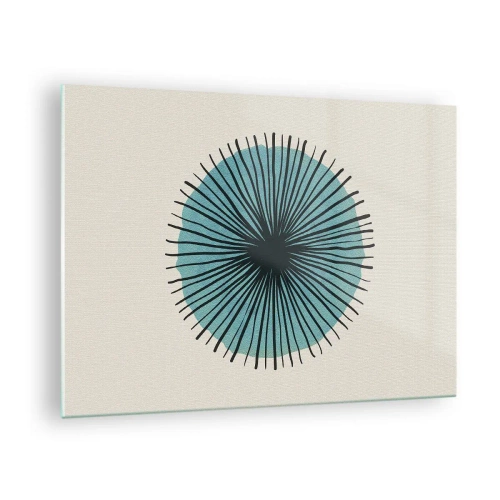 Billede på glas - Geometrisk mønster i nuancer af turkis og sort - 70x50cm - Strålende på blå - Moderne vægdekoration til stue og soveværelse ARTTOR