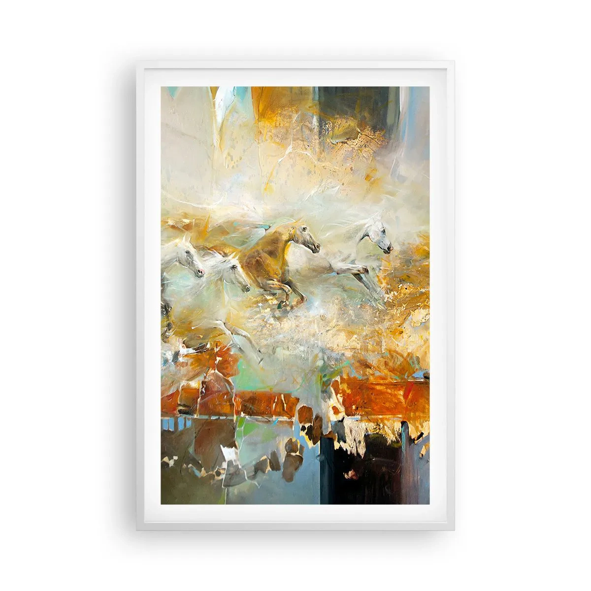 Plakat i hvid ramme - Galopperer gennem lyset - 61x91 cm