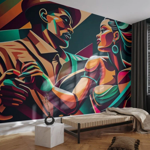 Fototapet Premium Canvas - I hjertets rytme - Kubisme, Par, Dans - 350x256 cm