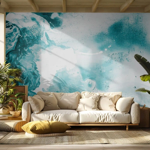 Fototapet Standard Eco - Blå oversvømmelsesflader - Abstraktion, Stykke, Moderne kunst. - 400x280 cm