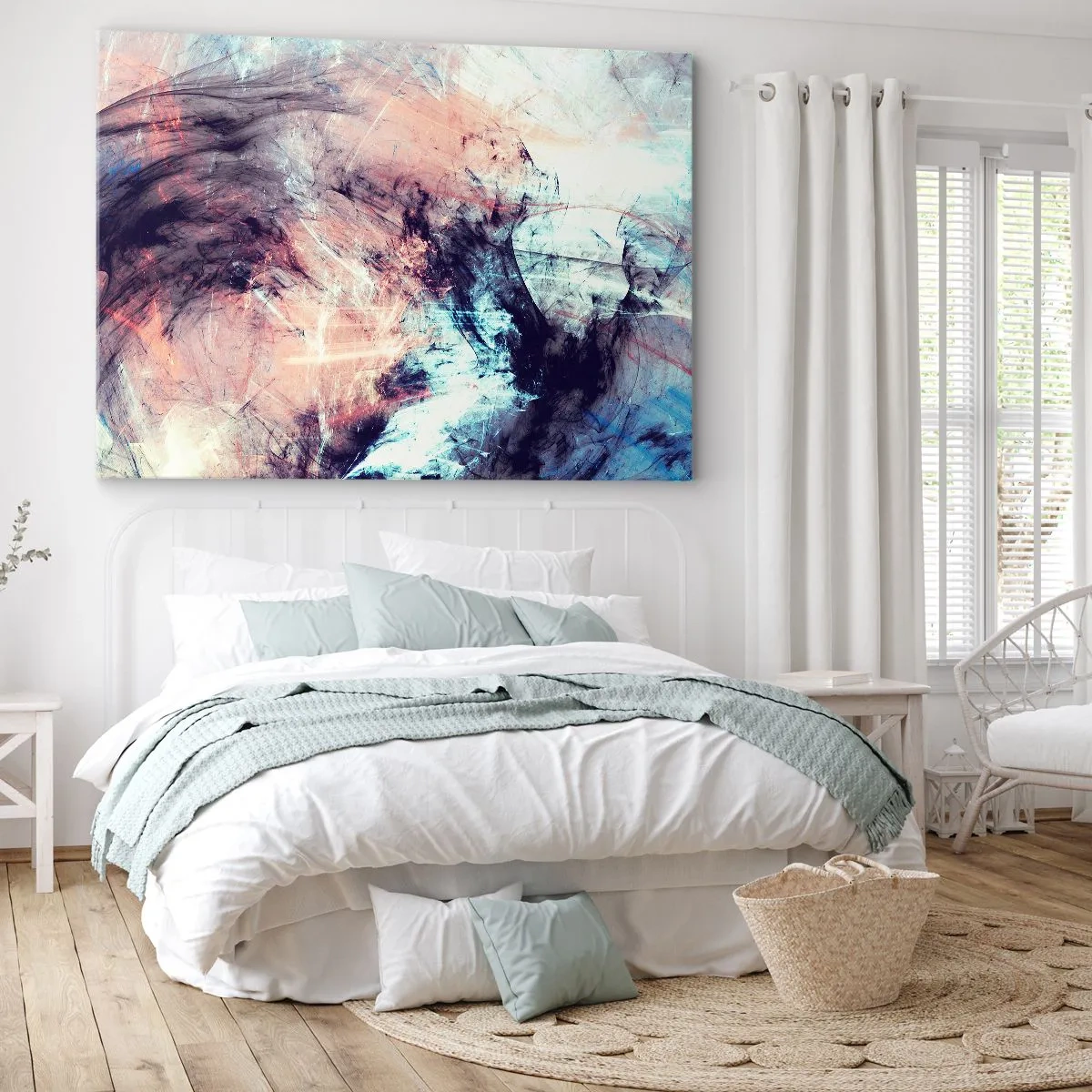 Lærredstryk - Billede på lærred - Abstrakt komposition i pastel- og mørke toner - 70x50cm - Mærk vinden - Moderne vægdekoration til stue og soveværelse ARTTOR