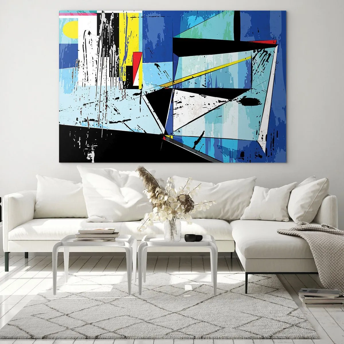 Billede på glas - Abstrakt geometrisk komposition i blå nuancer - 70x50cm - At se verden fra en ny vinkel... - Moderne vægdekoration til stue og soveværelse ARTTOR