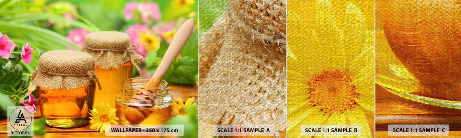 Prøve Fototapet Premium Canvas - Sød og blomsteragtig - Gastronomi, Honning, Blomster - 100x30 cm