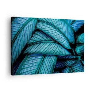 Lærredstryk - Billede på lærred - Et nærbillede af turkise blade med levende detaljer. - 70x50cm - Livslinjer - Moderne vægdekoration til stue og soveværelse ARTTOR
