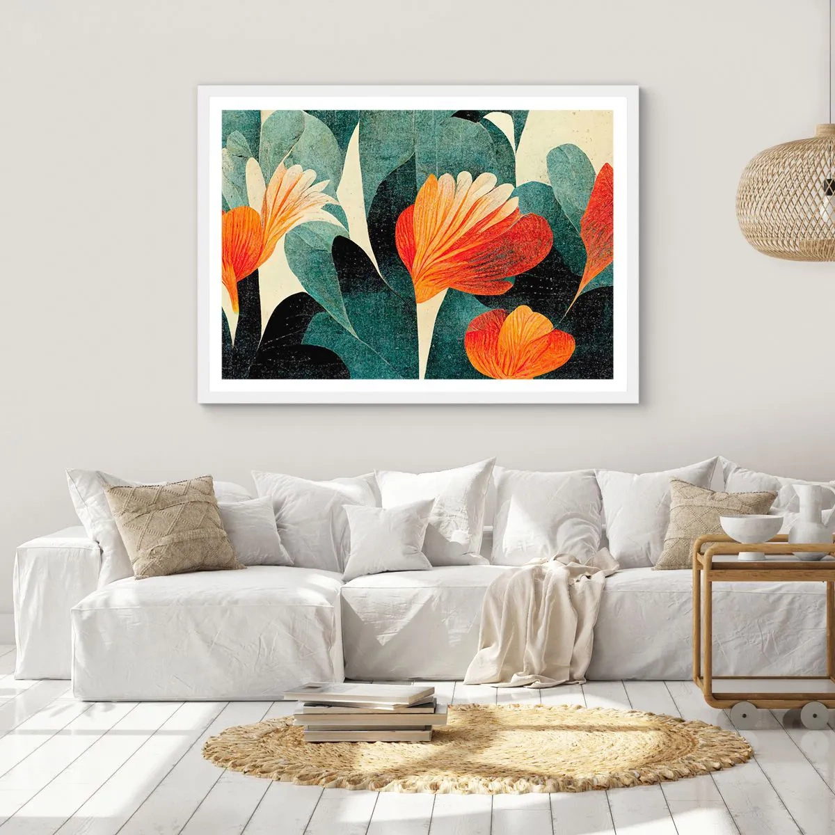 Plakat i hvid ramme - Varmen fra troperne og køligheden fra det grønne - 70x50 cm