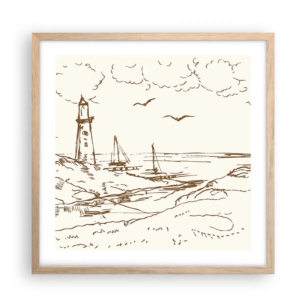 Plakat i ramme af lyst egetræ - Oversigt over sommerminder - 50x50 cm