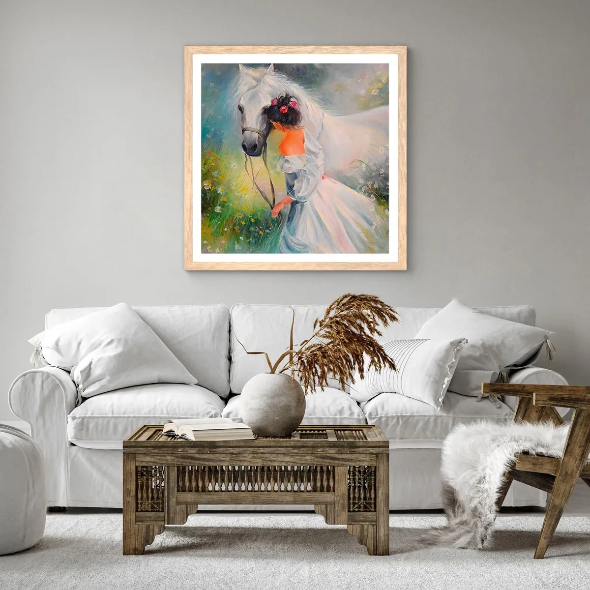 Plakat i ramme af lyst egetræ - Som fra en smuk drøm - 50x50 cm