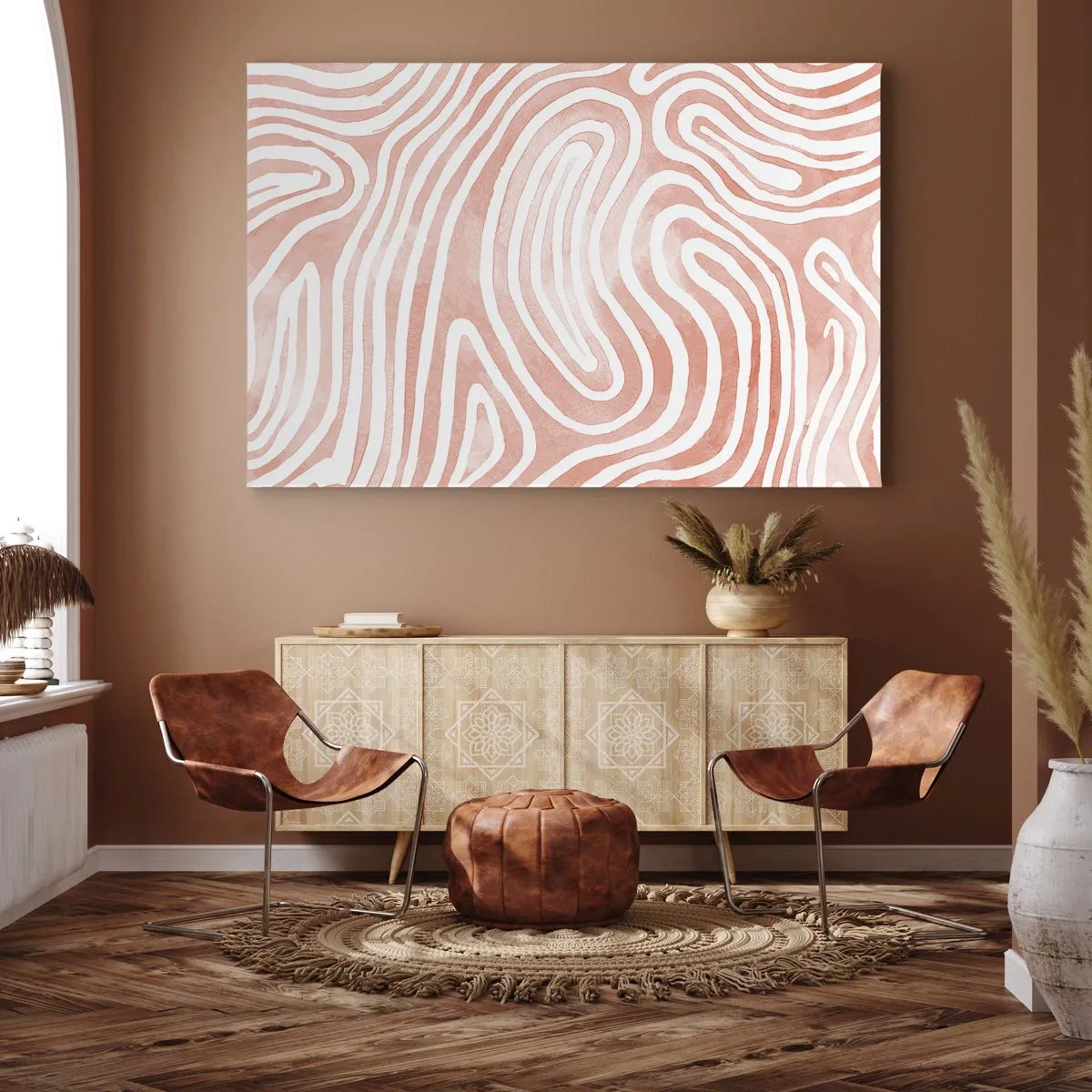 Lærredstryk - Billede på lærred - Abstrakt mønster i nuancer af lyserød og hvid - 70x50cm - I en labyrint af koraller - Moderne vægdekoration til stue og soveværelse ARTTOR
